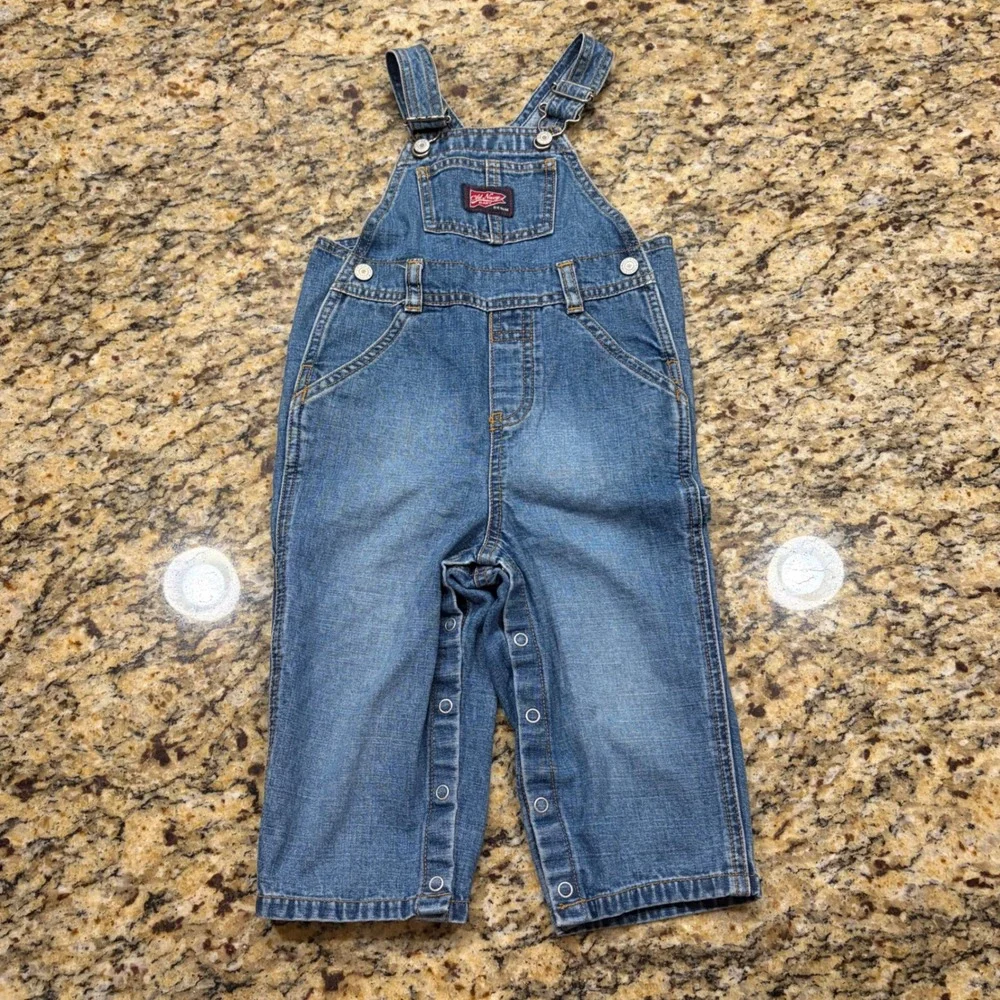Vintage Old Navy Baby Denim Overalls Medium Wash Blue Jeans 18-24 M Snap Leg